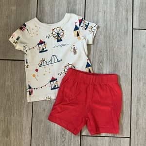 Hanna Andersson Relaxed Fit Graphic T-Shirt Shorts Set Carnival Print Red 2T